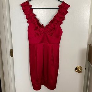 BCBG Maxazria New Red, Size 2, Silk, Ruffle, V Neck,Dress
